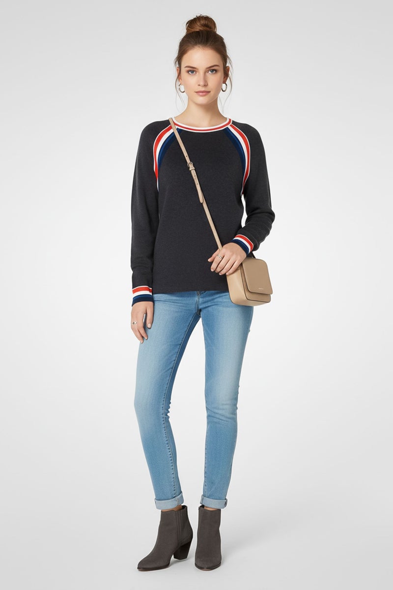 LACOSTE Women Crew Neck Heather Sweater, Dark Grey - Image 1